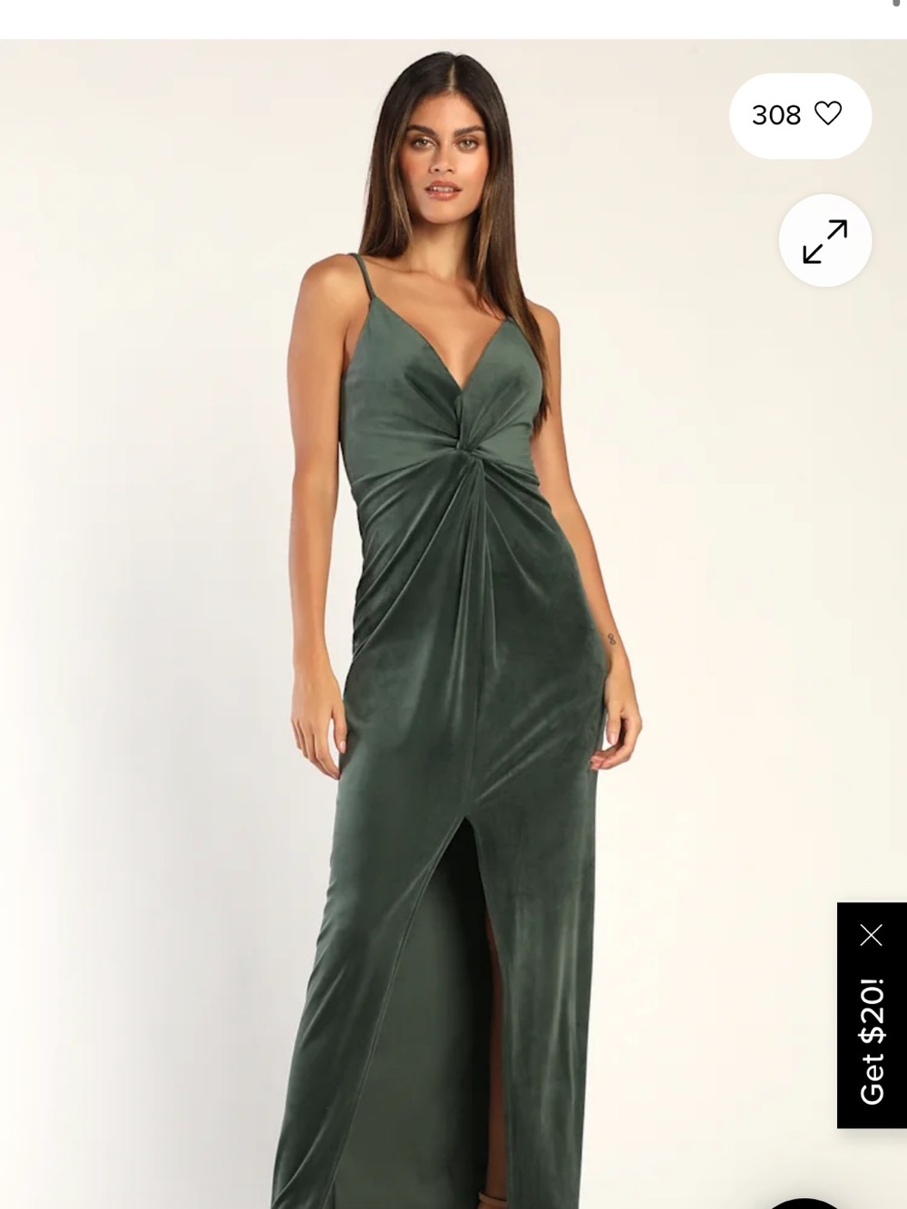 Twisted Attraction Dark Sage Velvet Twist-Front Maxi Dress